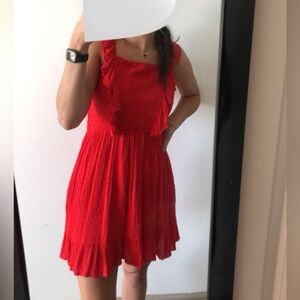 High Neck Red Ruffle Dress